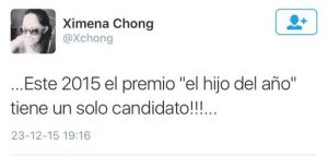 Pantallazo de Twitter de Ximena Chong