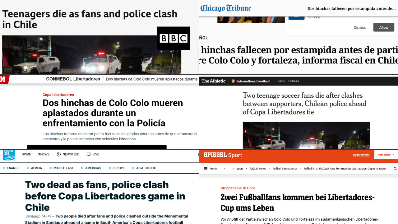 Tragedia previa al partido de Colo Colo impacta en prensa internacional